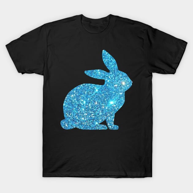 Light Blue Faux Glitter Easter Bunny T-Shirt by Felicity-K